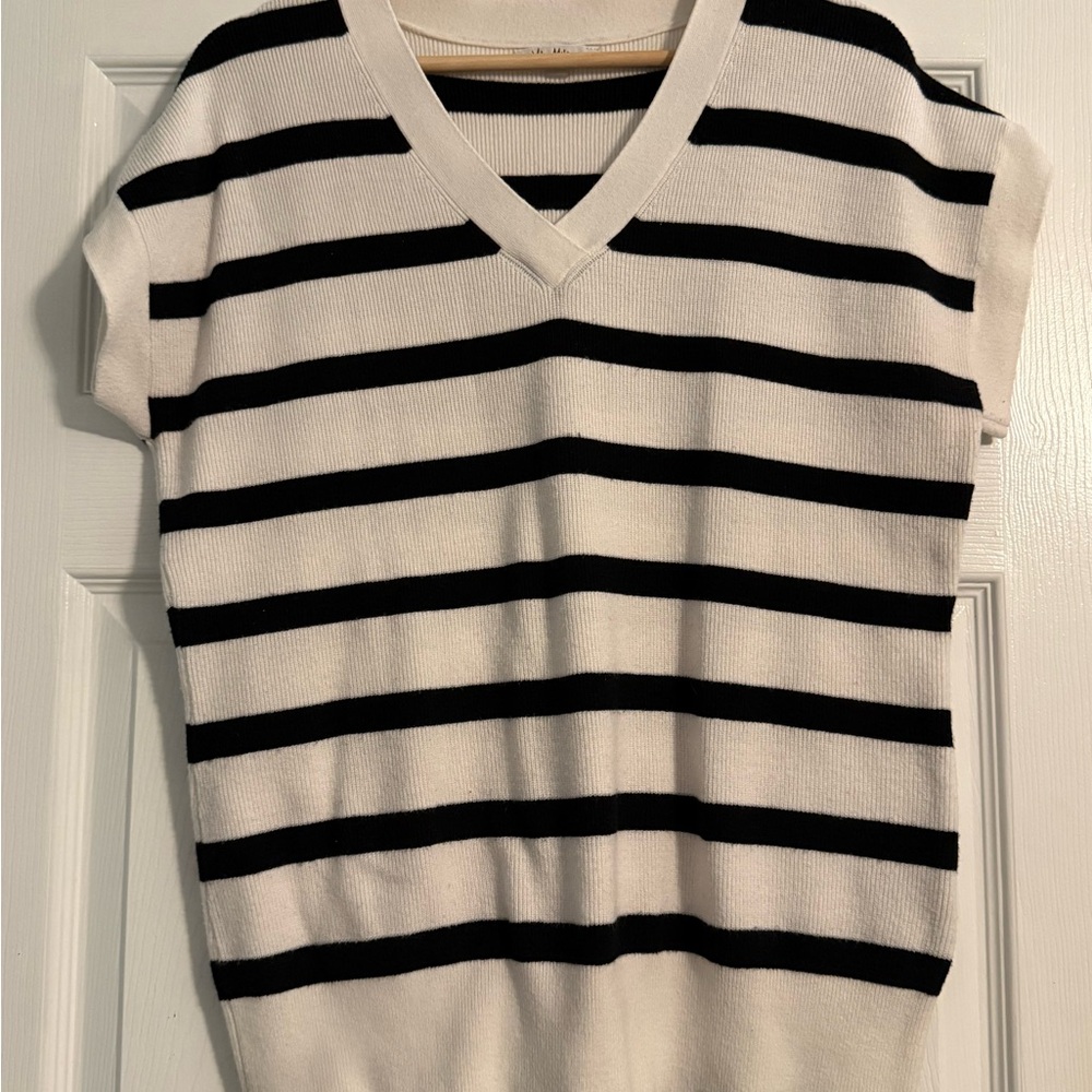 Vila Milano White and Black Ribbed Knit Top